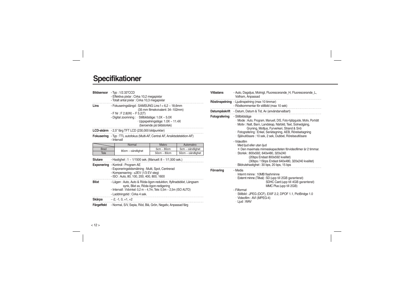 Specifikationer | Samsung L200 User Manual | Page 61 / 98