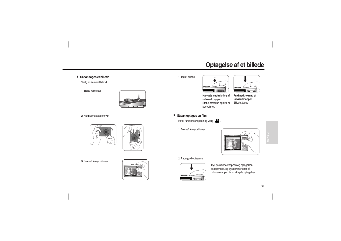 Optagelse af et billede | Samsung L200 User Manual | Page 74 / 98