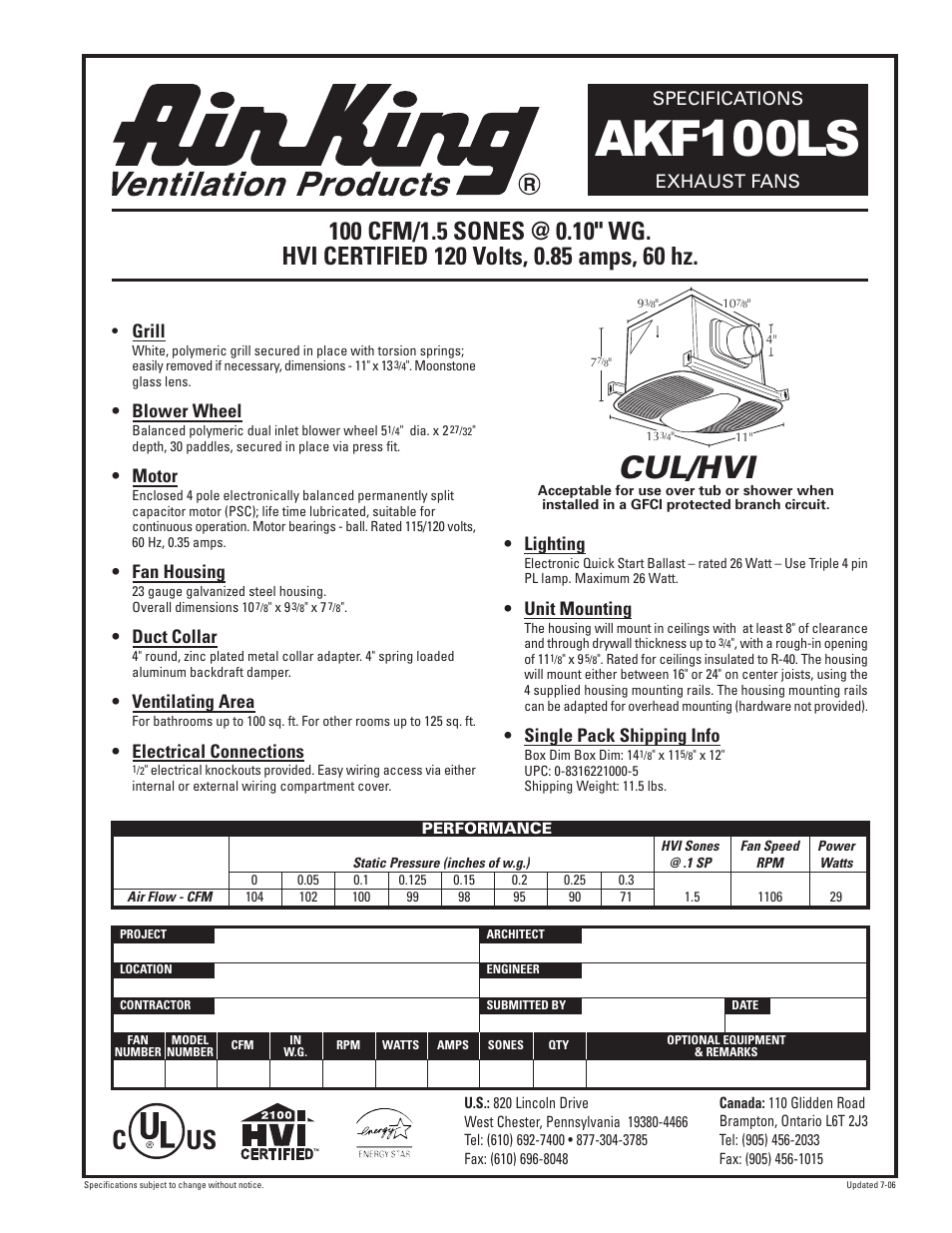 Air King AKF100LS User Manual | 1 page