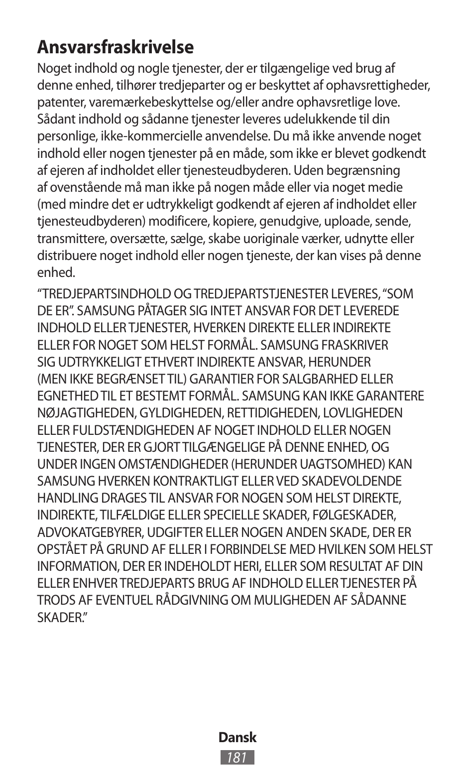 Ansvarsfraskrivelse | Samsung GT-I9300I User Manual | Page 182 / 748