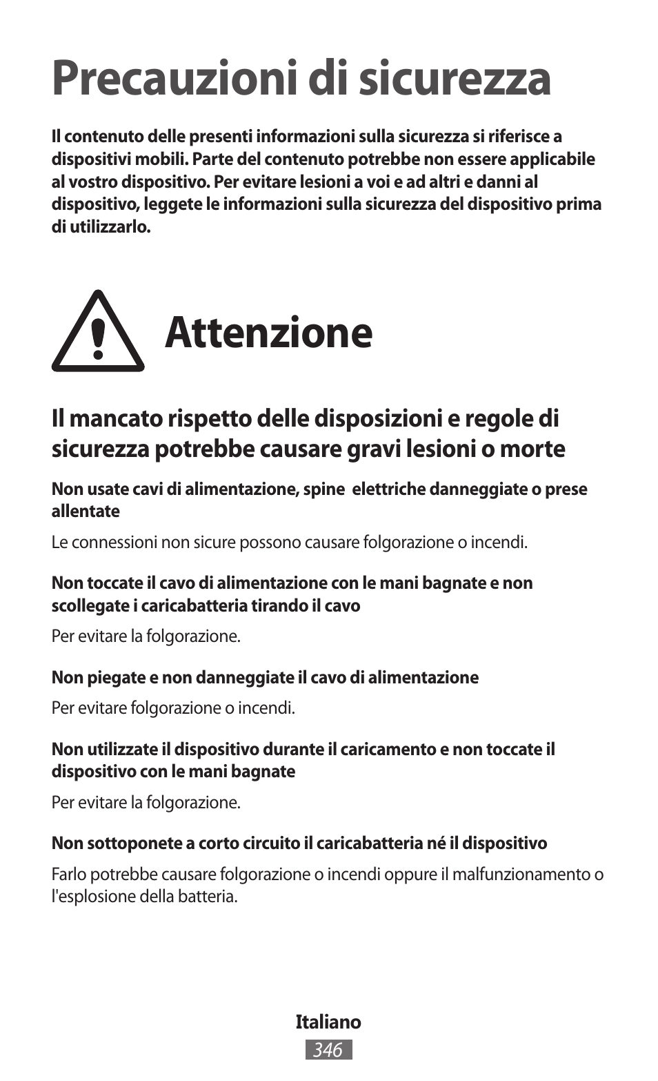 Italiano, Precauzioni di sicurezza, Attenzione | Samsung GT-I9300I User Manual | Page 347 / 748