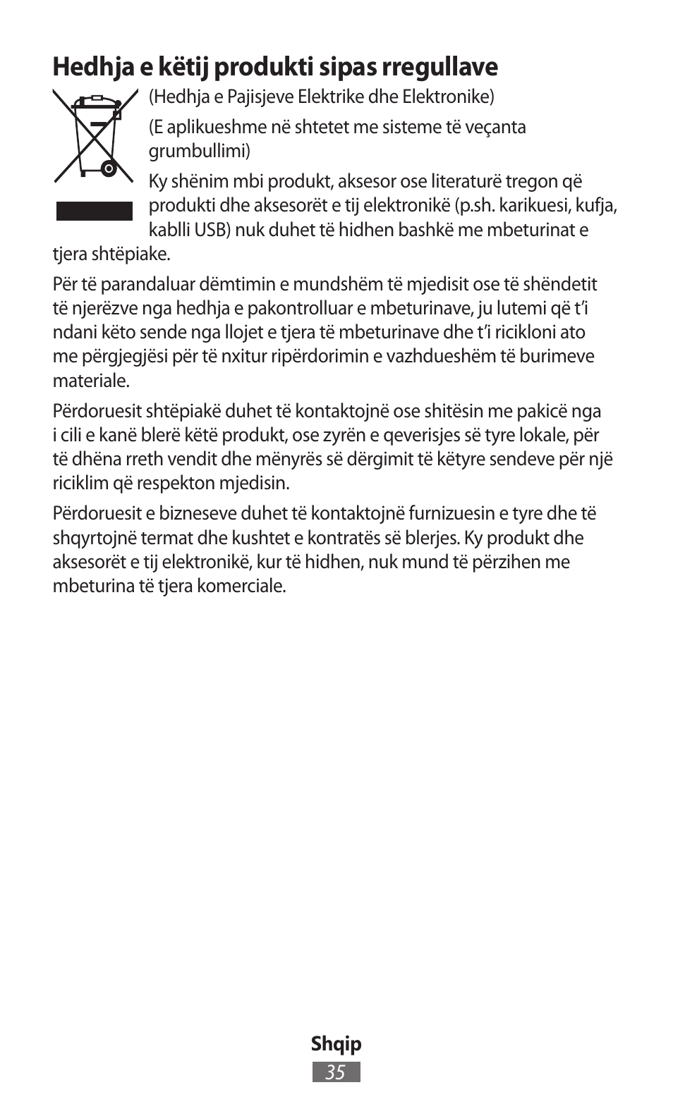 Hedhja e këtij produkti sipas rregullave | Samsung GT-I9300I User Manual | Page 36 / 748