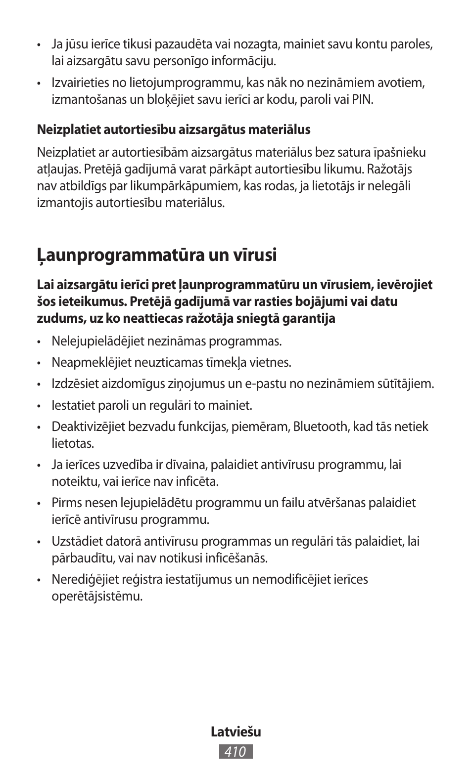 Ļaunprogrammatūra un vīrusi | Samsung GT-I9300I User Manual | Page 411 / 748