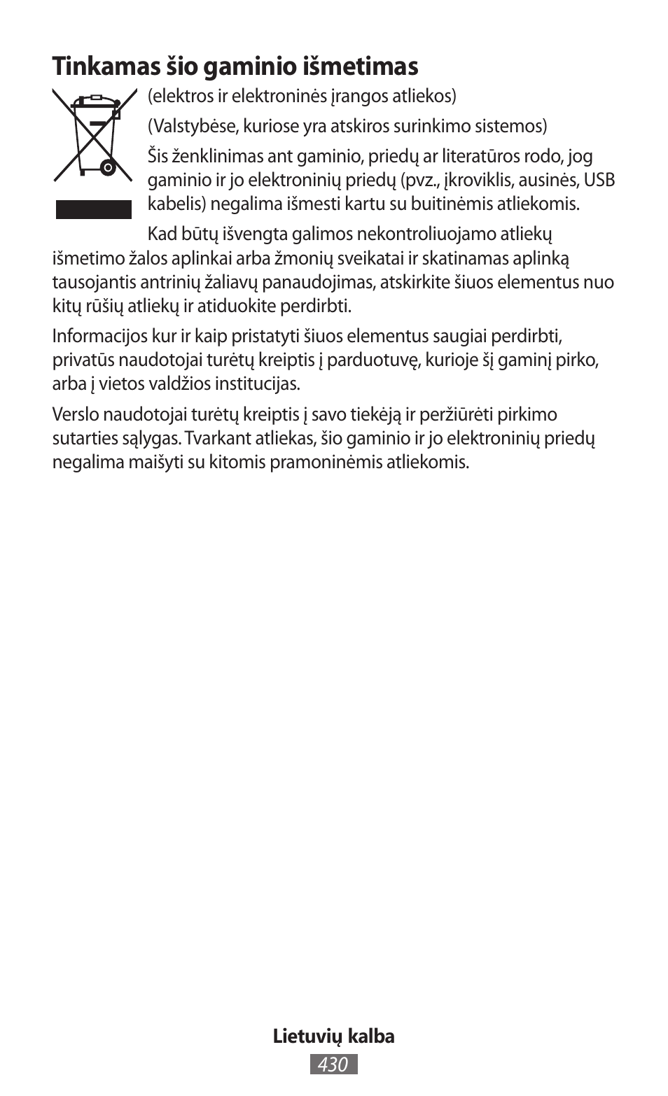 Tinkamas šio gaminio išmetimas | Samsung GT-I9300I User Manual | Page 431 / 748