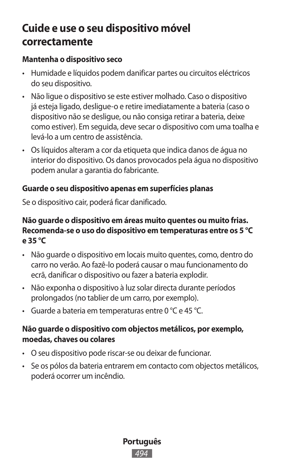 Cuide e use o seu dispositivo móvel correctamente | Samsung GT-I9300I User Manual | Page 495 / 748