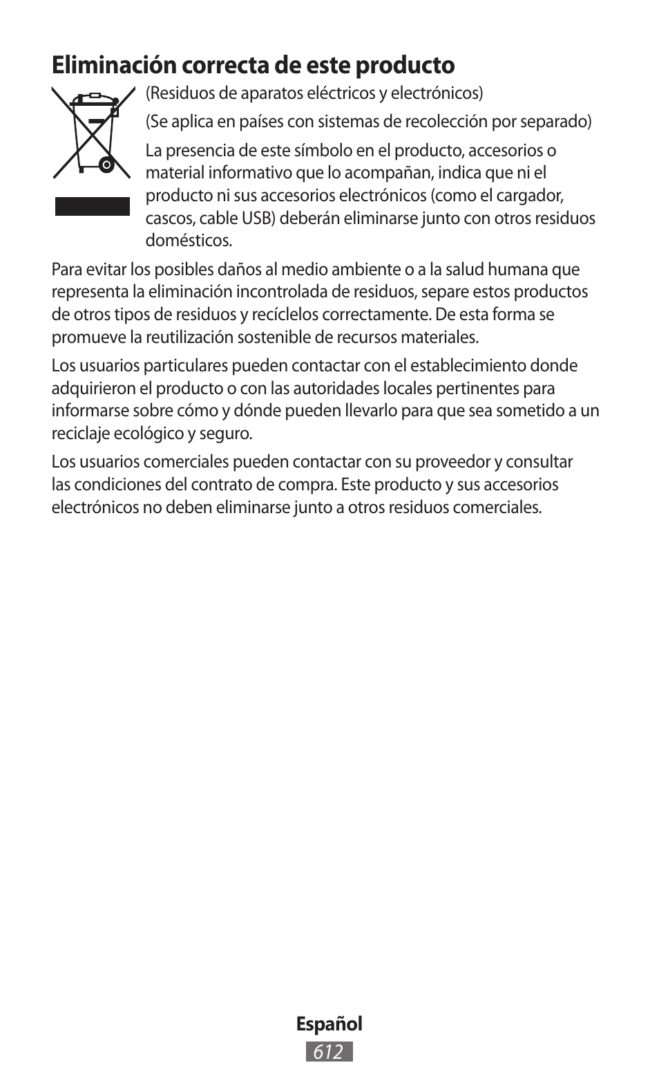 Eliminación correcta de este producto | Samsung GT-I9300I User Manual | Page 613 / 748