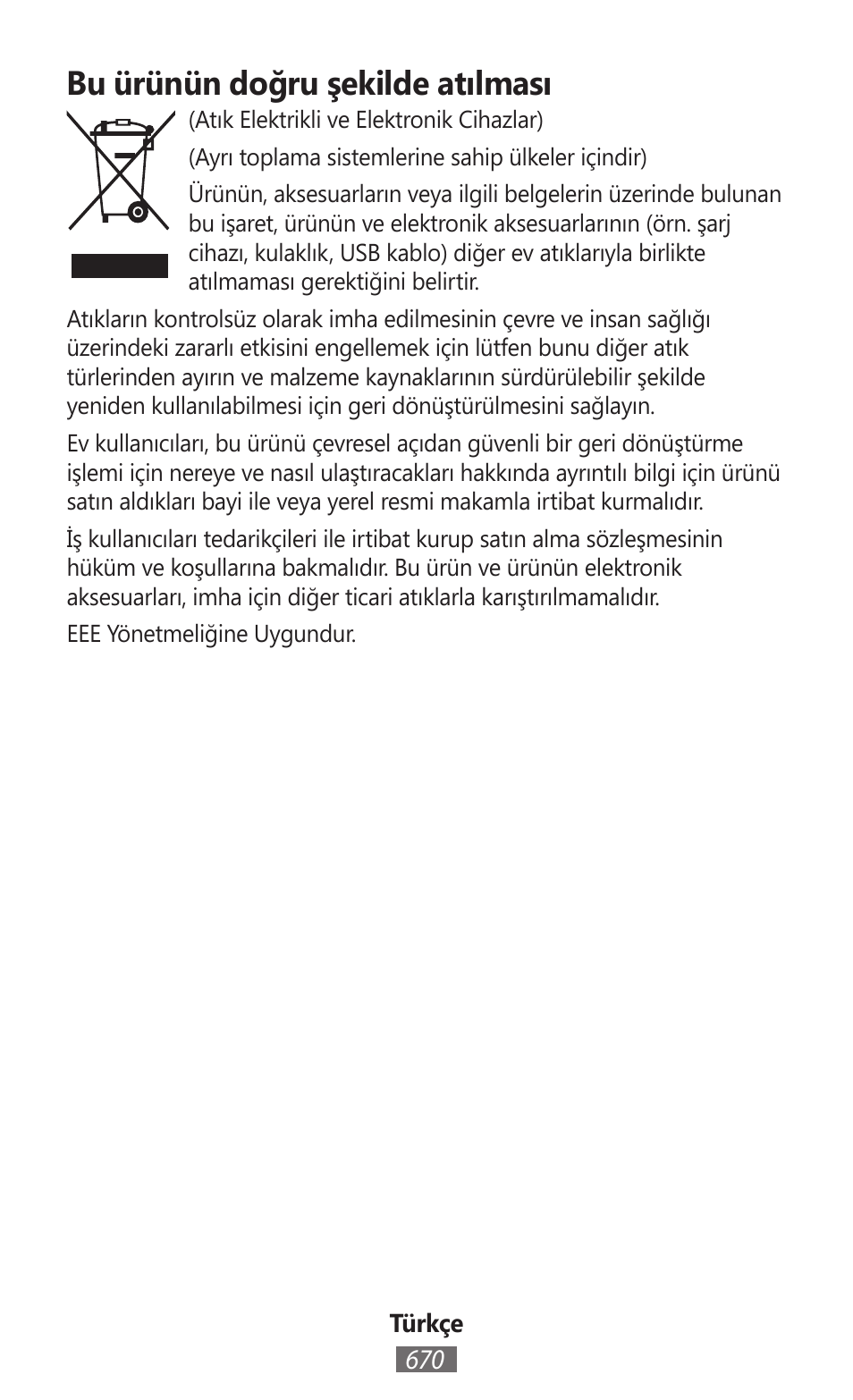 Bu ürünün doğru şekilde atılması | Samsung GT-I9300I User Manual | Page 671 / 748