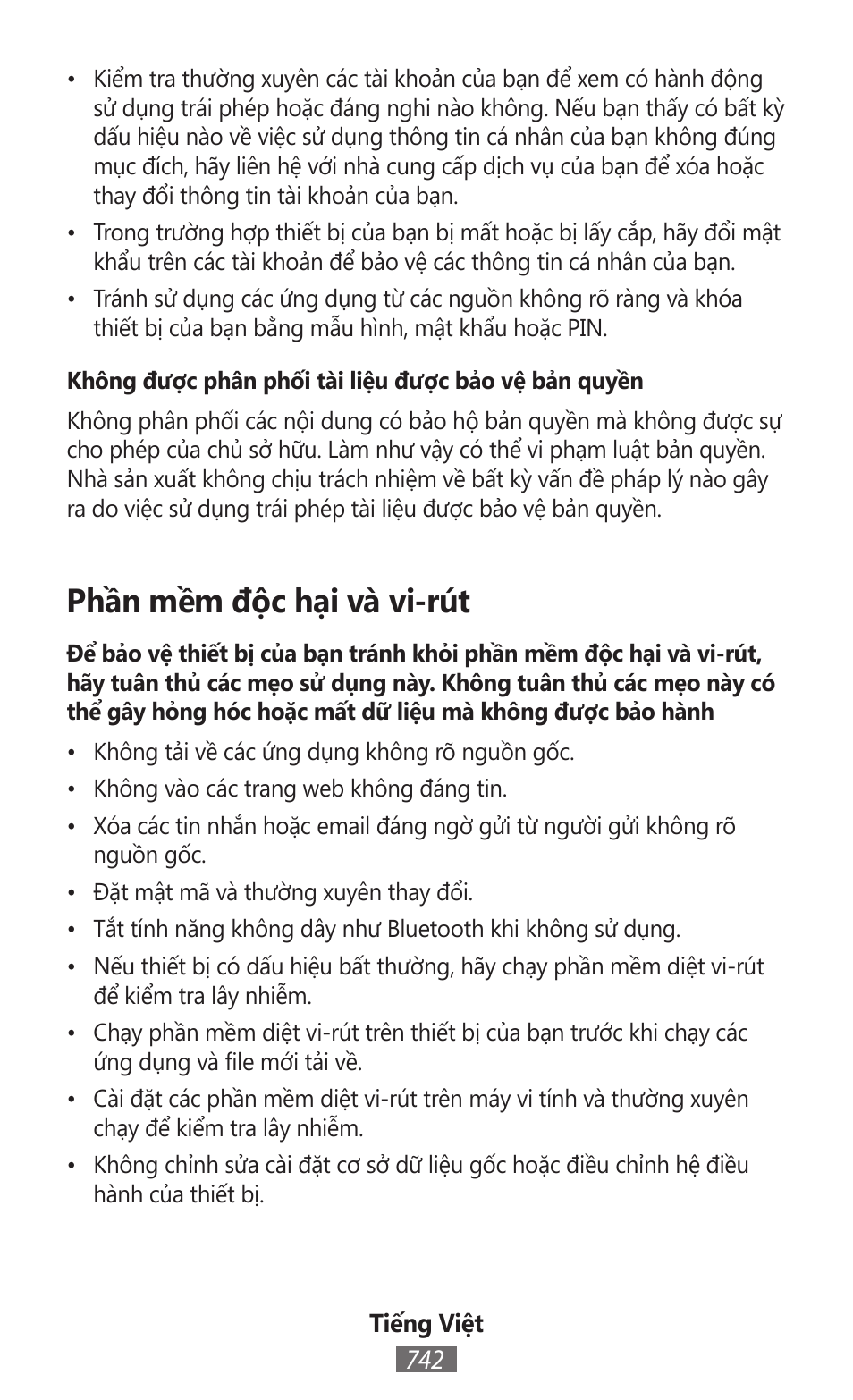Phần mềm độc hại và vi-rút | Samsung GT-I9300I User Manual | Page 743 / 748
