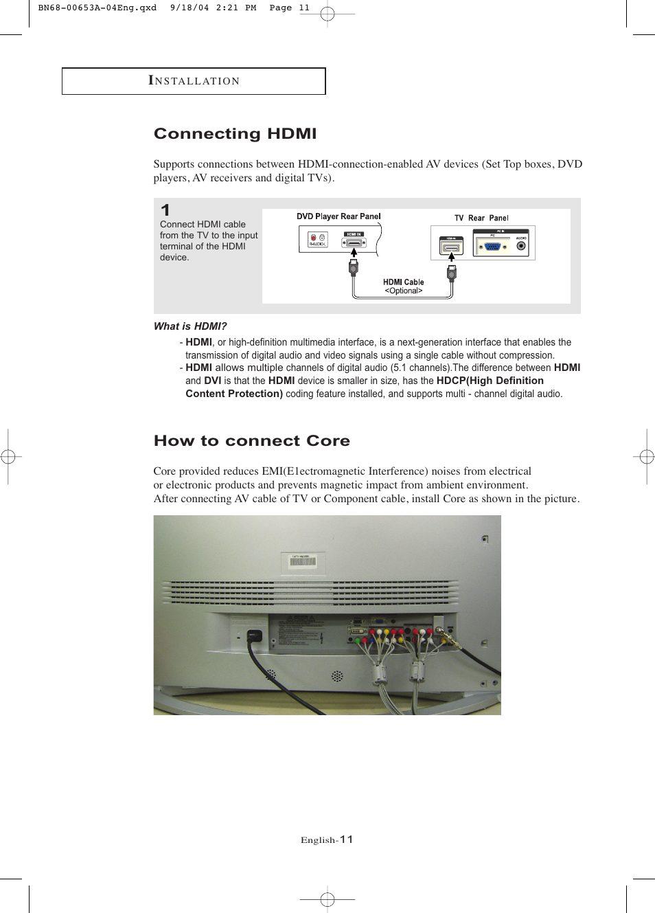 Connecting hdmi, How to connect core | Samsung LTP326WX-XAA User Manual | Page 16 / 91