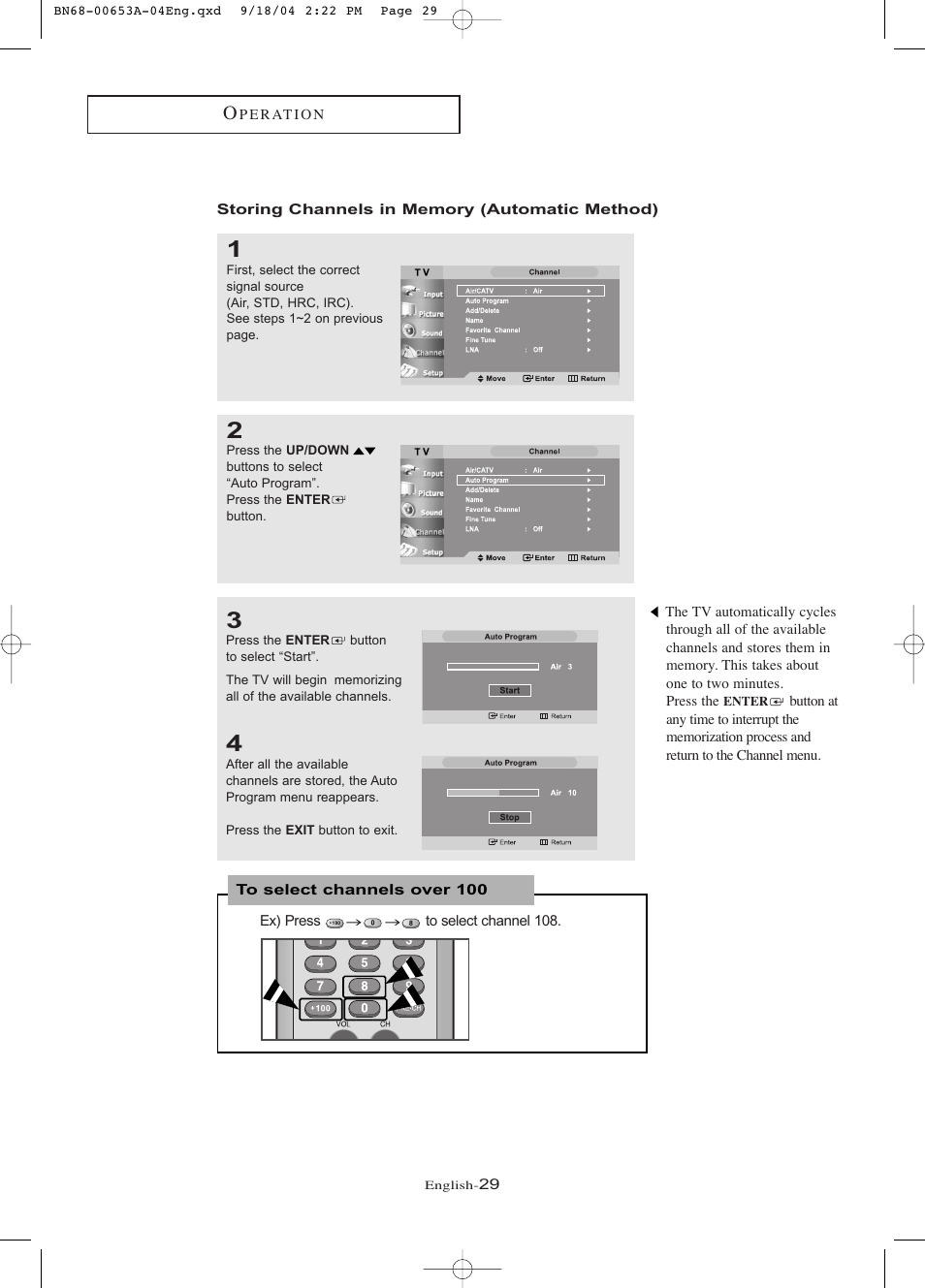 Storing channels in memory (automatic method) | Samsung LTP326WX-XAA User Manual | Page 34 / 91