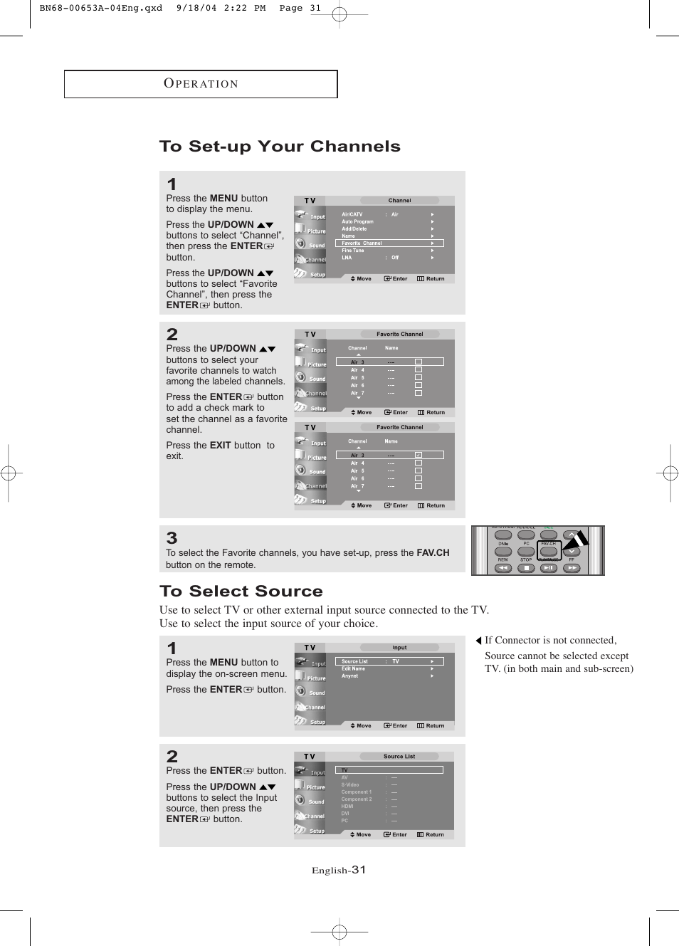 To set-up your favorite channels, To select source | Samsung LTP326WX-XAA User Manual | Page 36 / 91