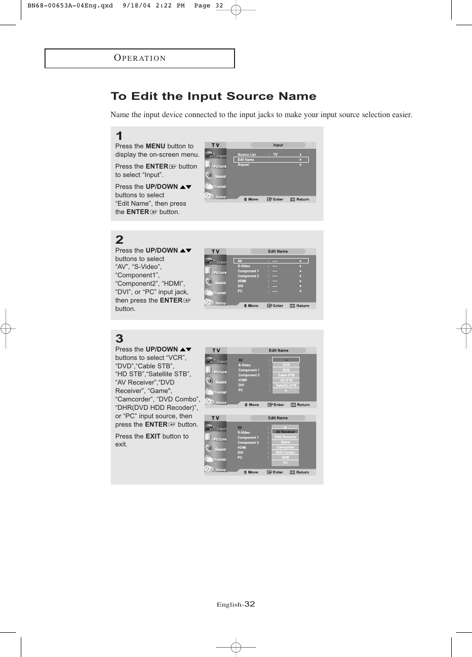 To edit the input source name | Samsung LTP326WX-XAA User Manual | Page 37 / 91