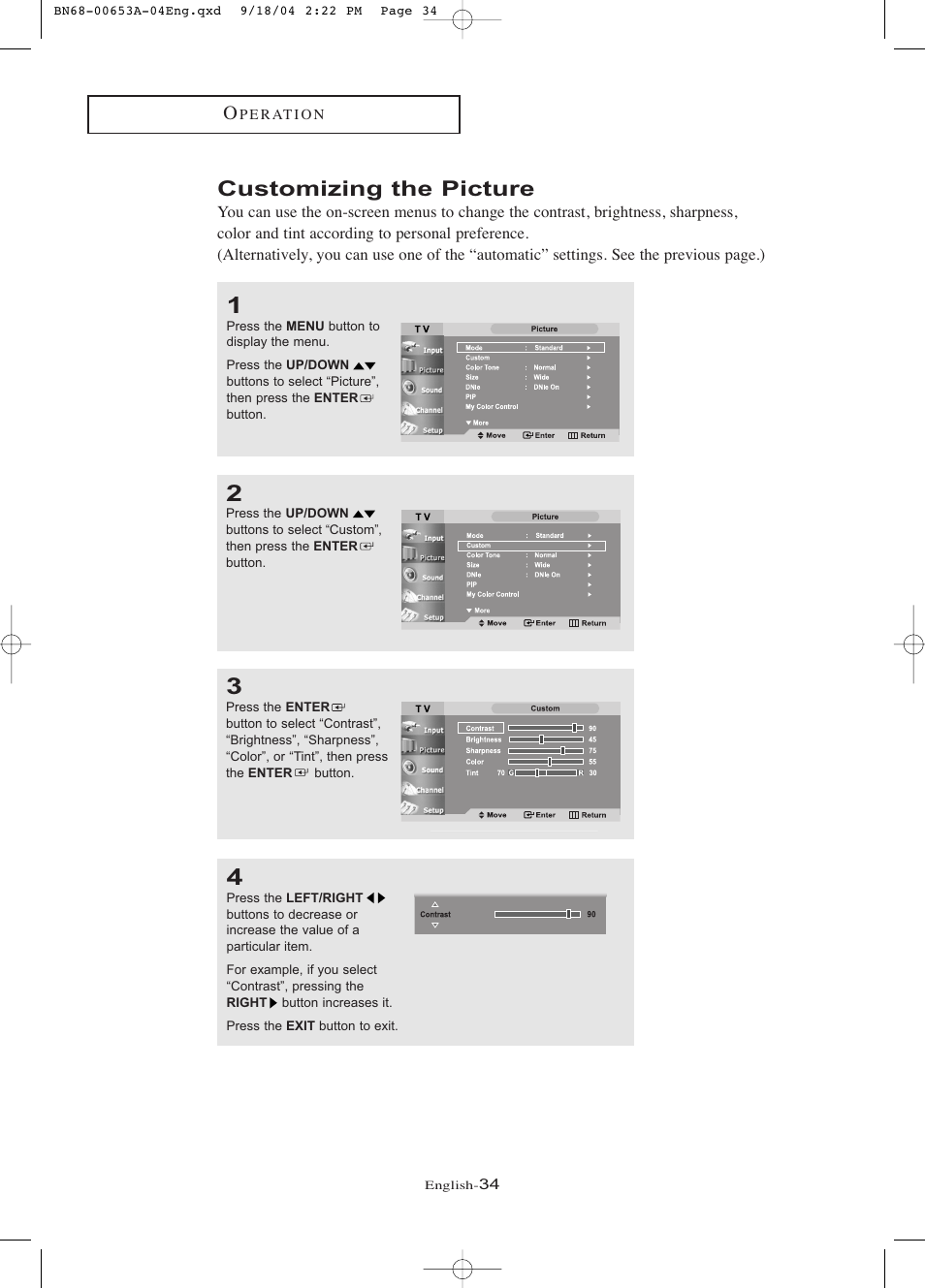 Customizing the picture | Samsung LTP326WX-XAA User Manual | Page 39 / 91
