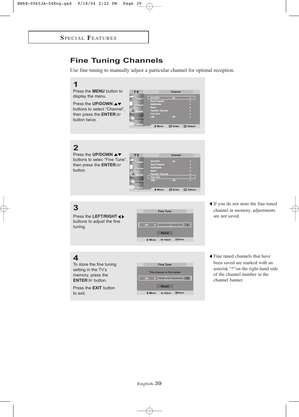 Fine tuning channels | Samsung LTP326WX-XAA User Manual | Page 44 / 91