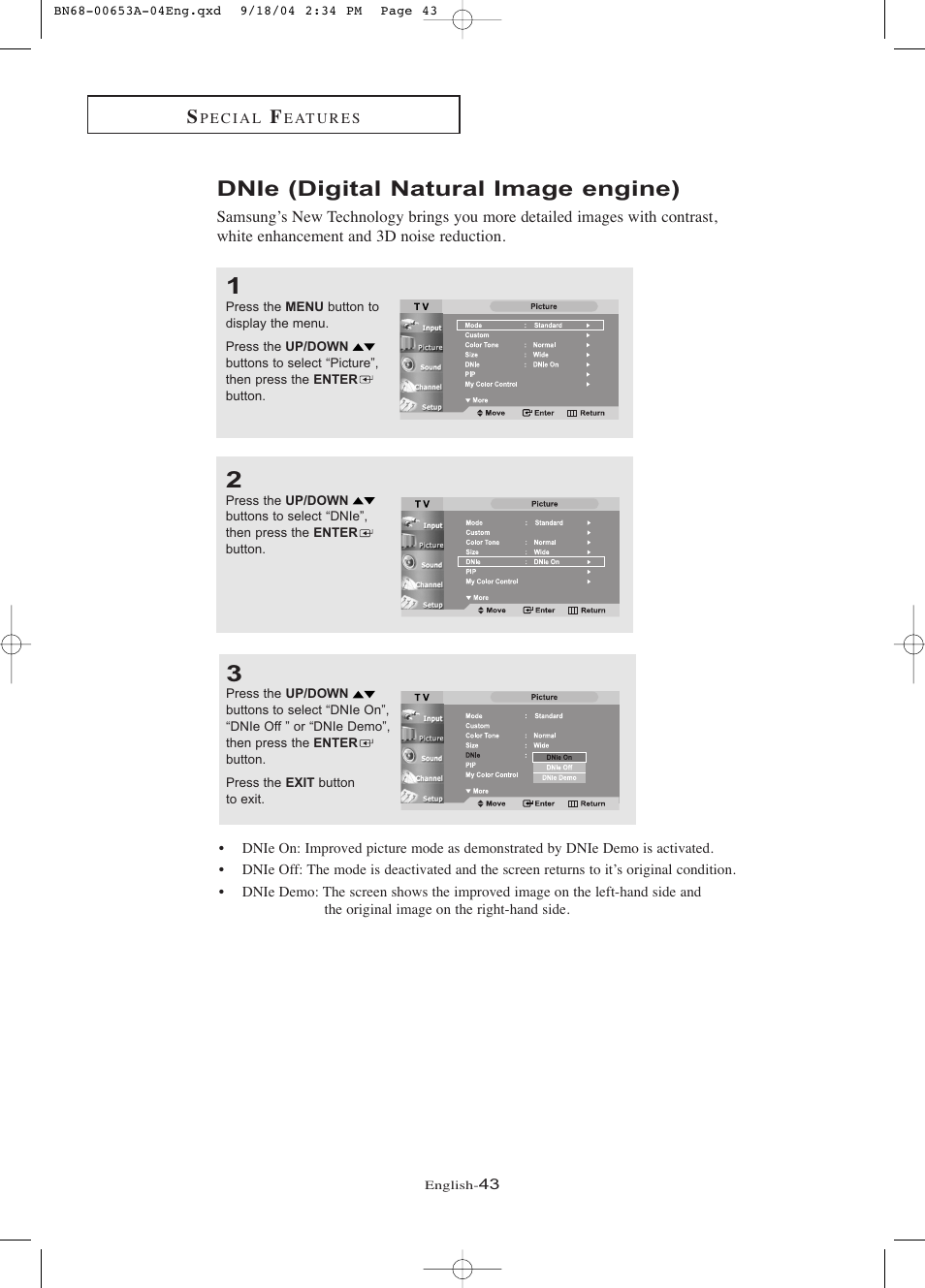 Dnie(digital natural image engine), Dnie (digital natural image engine) | Samsung LTP326WX-XAA User Manual | Page 48 / 91