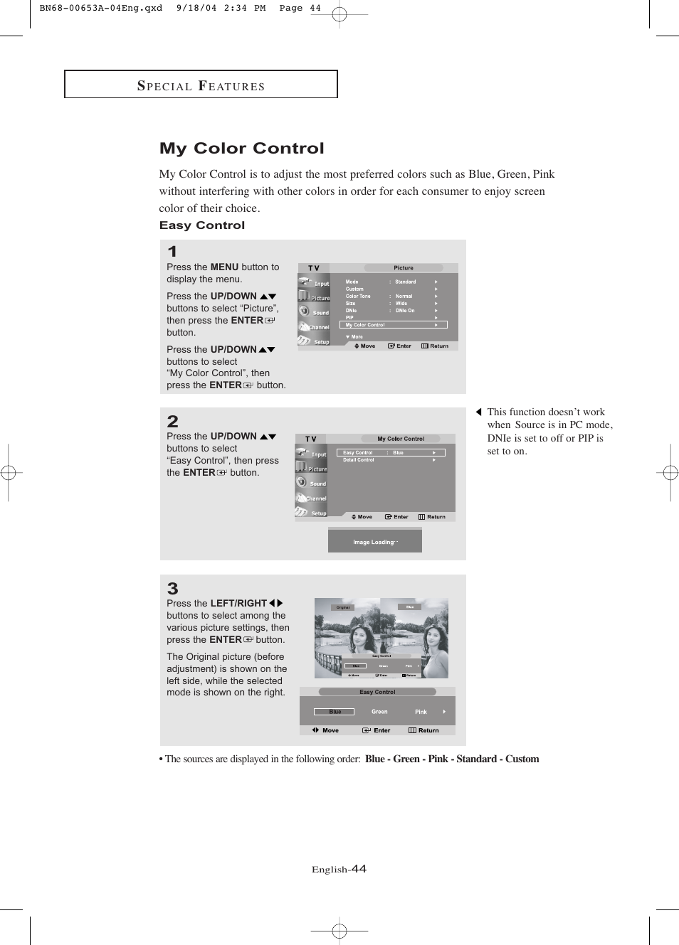 My color control, Easy control | Samsung LTP326WX-XAA User Manual | Page 49 / 91
