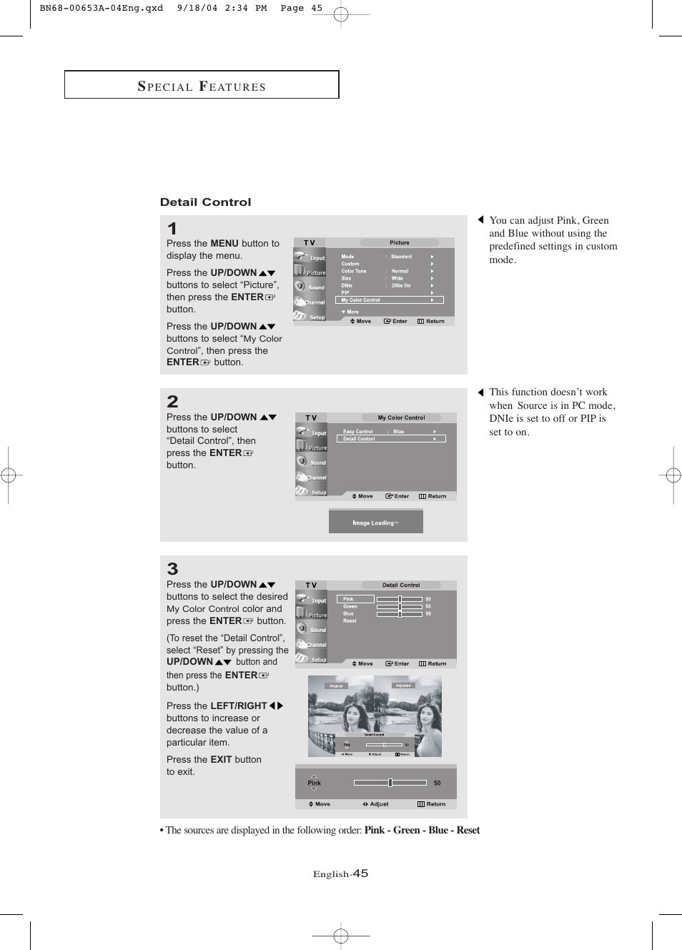 Detail control | Samsung LTP326WX-XAA User Manual | Page 50 / 91
