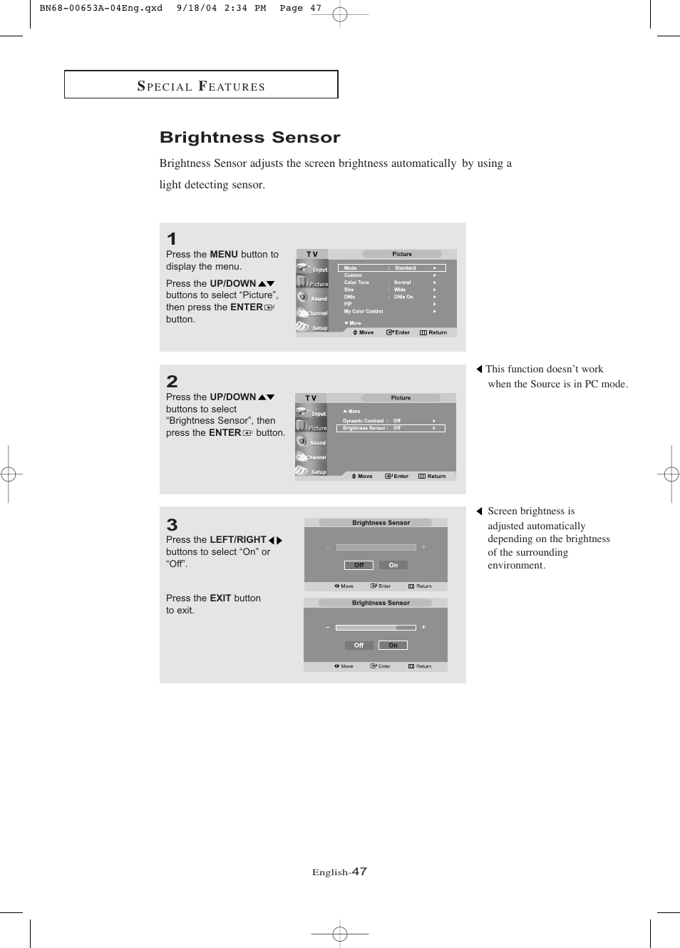 Brightness sensor | Samsung LTP326WX-XAA User Manual | Page 52 / 91