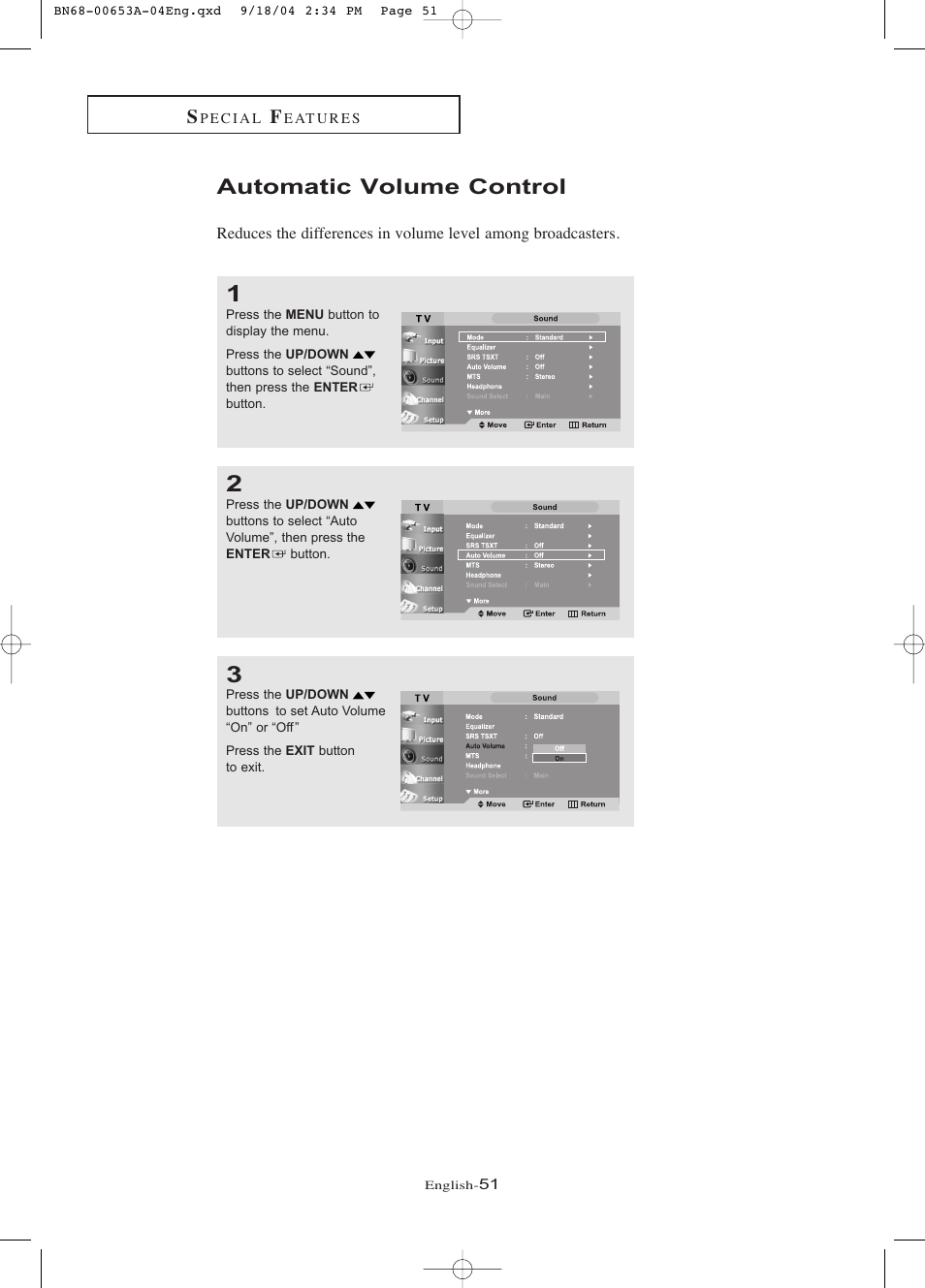 Automatic volume control | Samsung LTP326WX-XAA User Manual | Page 56 / 91
