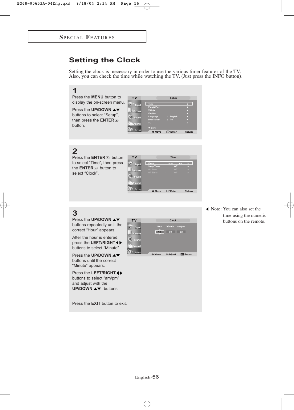 Setting the clock | Samsung LTP326WX-XAA User Manual | Page 61 / 91