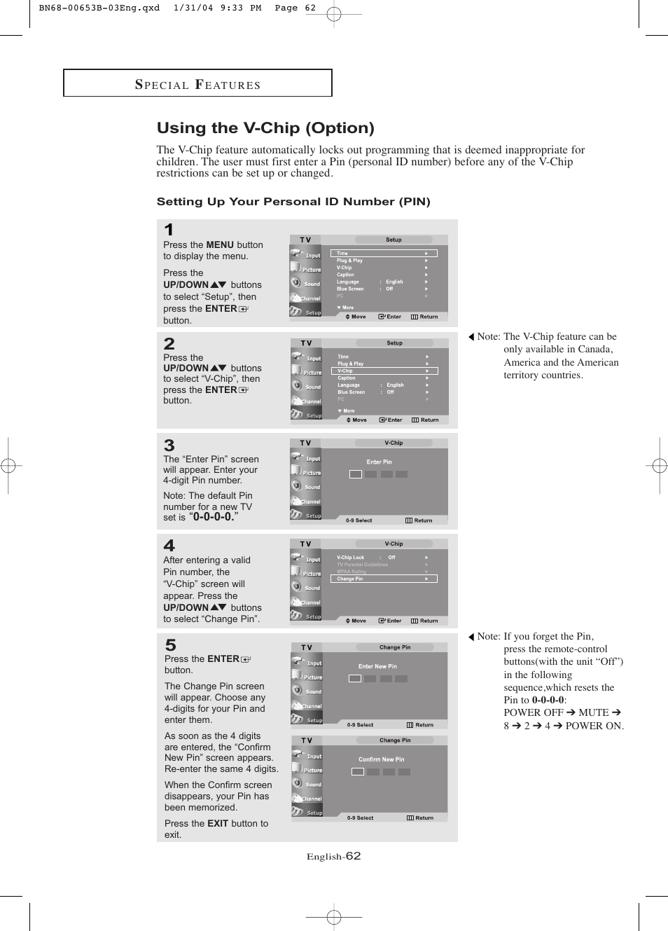 Using the v-chip, Using the v-chip (option) | Samsung LTP326WX-XAA User Manual | Page 67 / 91