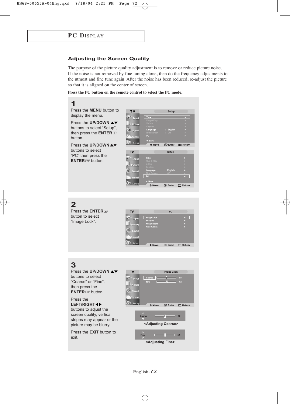 Adjusting the screen quality, P c d | Samsung LTP326WX-XAA User Manual | Page 77 / 91