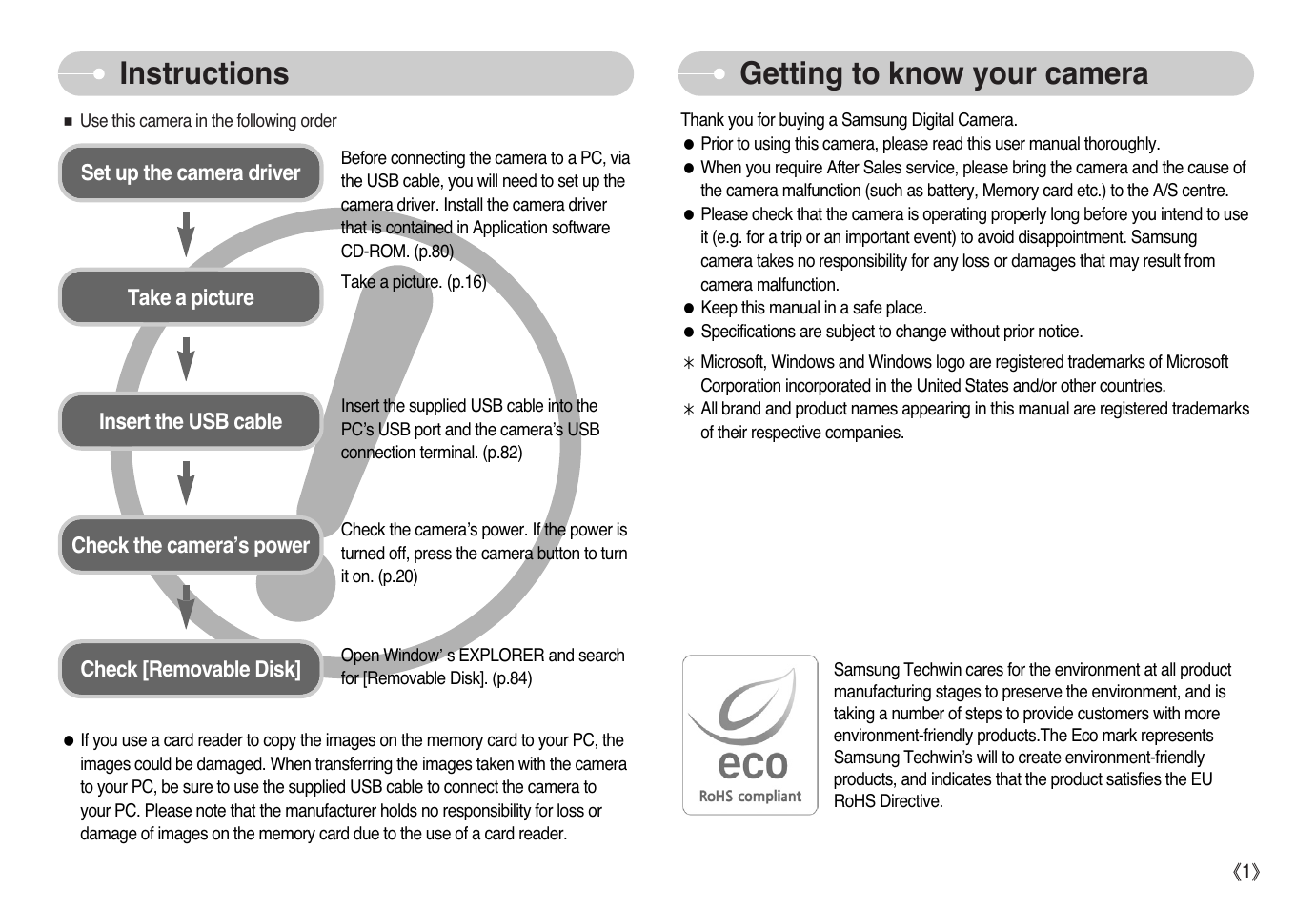 Instructions getting to know your camera | Samsung Sensory Pleasure NV3 User Manual | Page 2 / 94