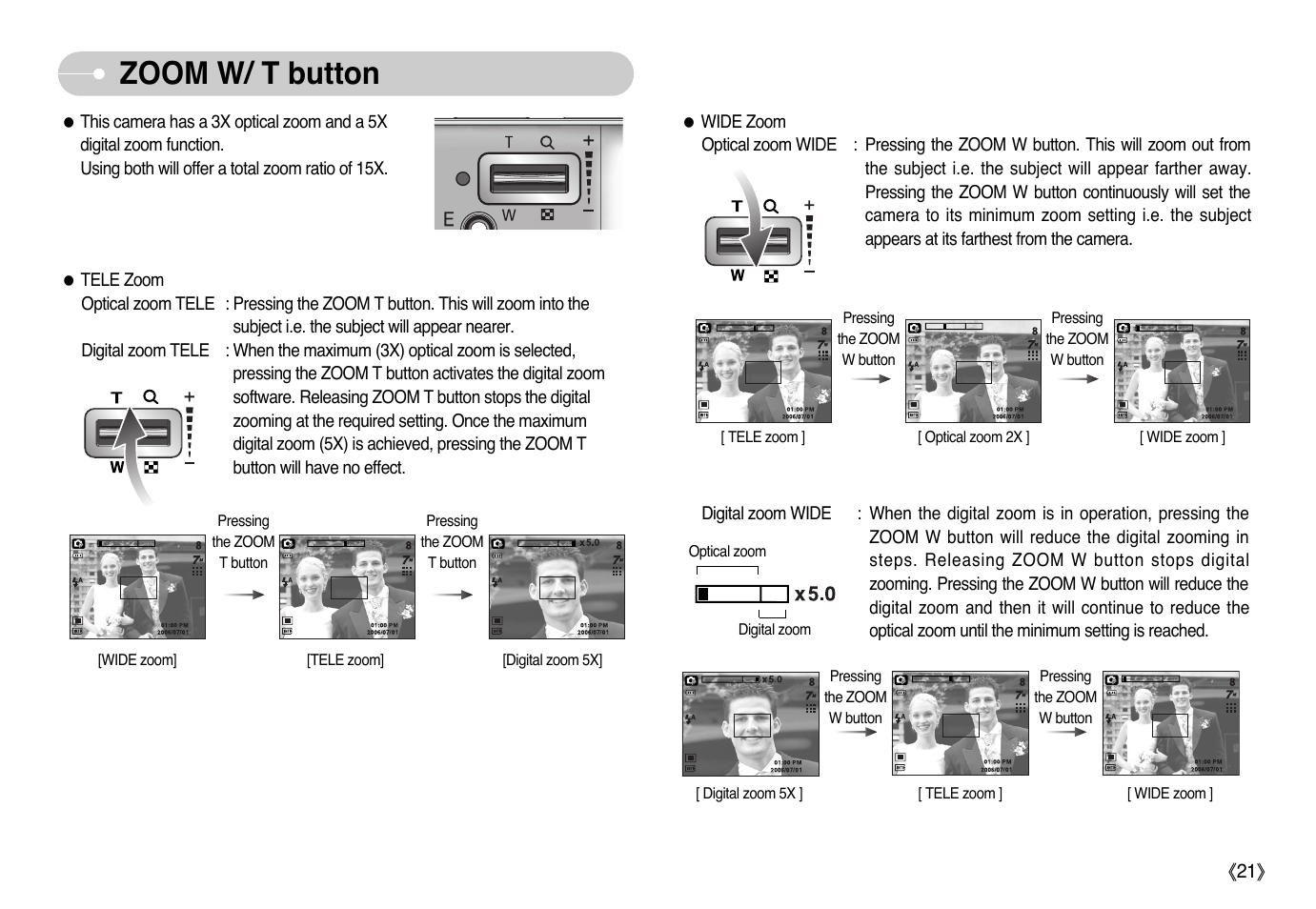 Zoom w/ t button | Samsung Sensory Pleasure NV3 User Manual | Page 22 / 94