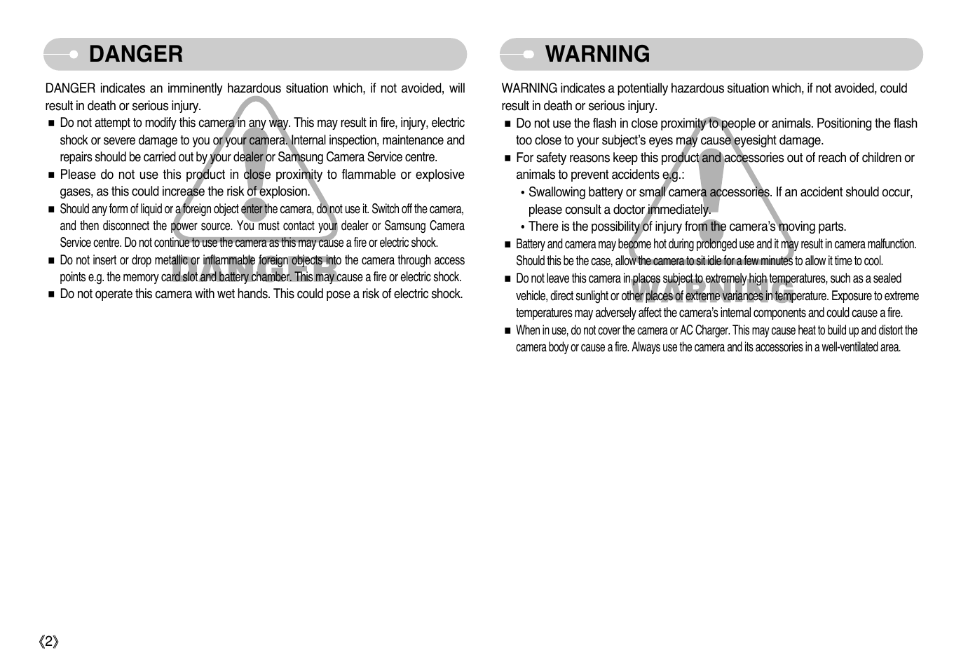 Danger warning | Samsung Sensory Pleasure NV3 User Manual | Page 3 / 94