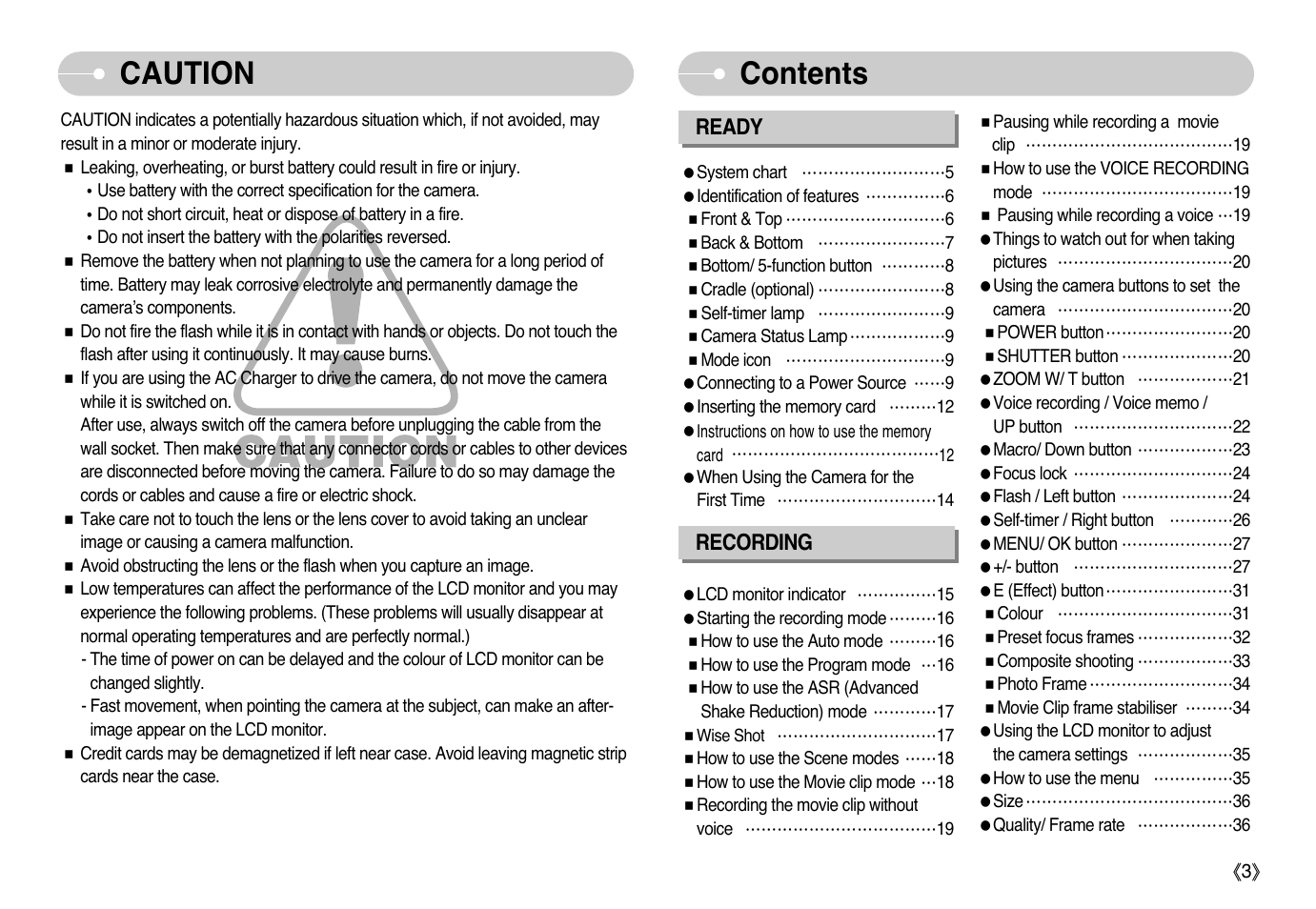 Caution contents | Samsung Sensory Pleasure NV3 User Manual | Page 4 / 94