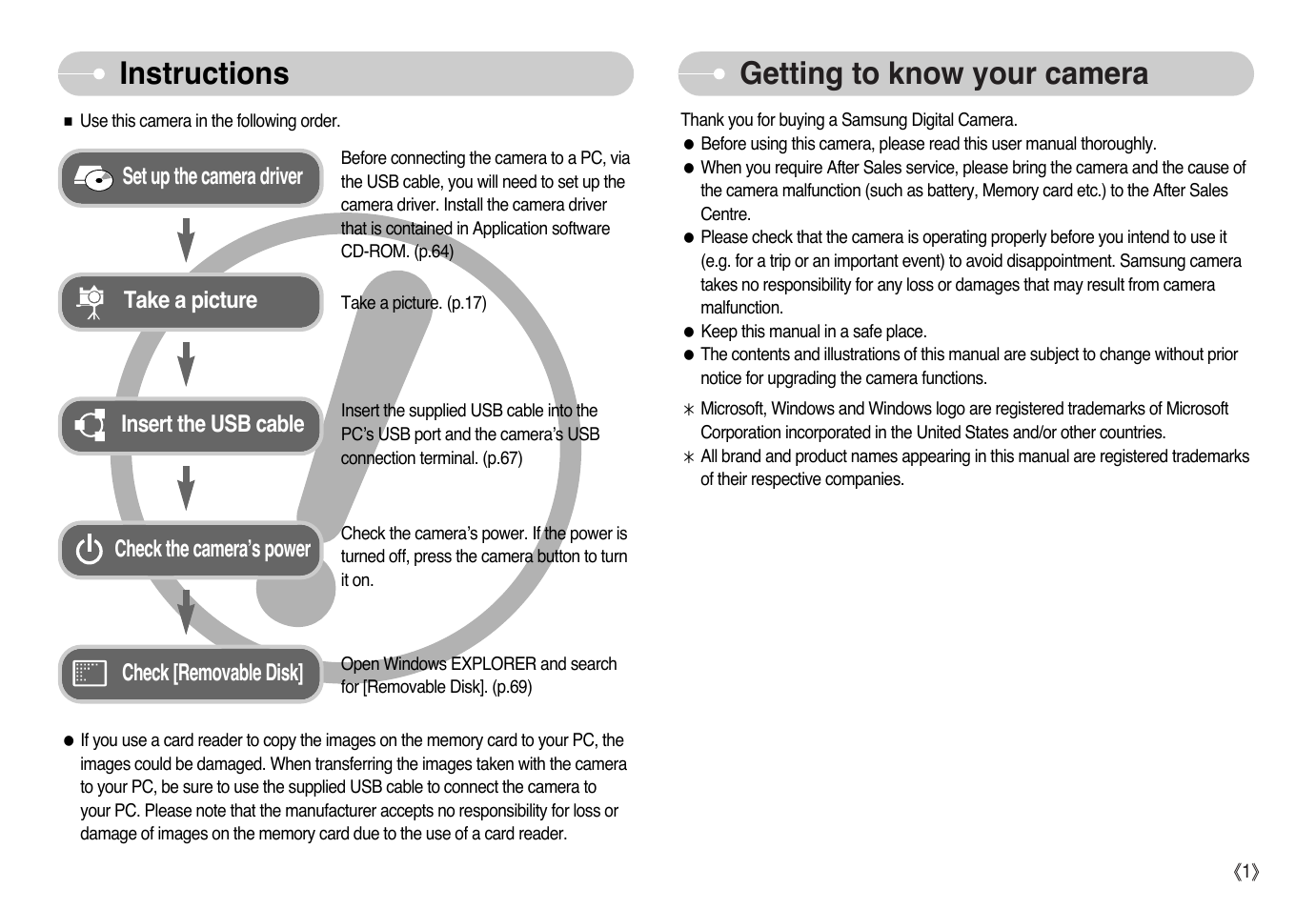 Getting to know your camera instructions | Samsung EC-L73ZZSBA-US User Manual | Page 2 / 78