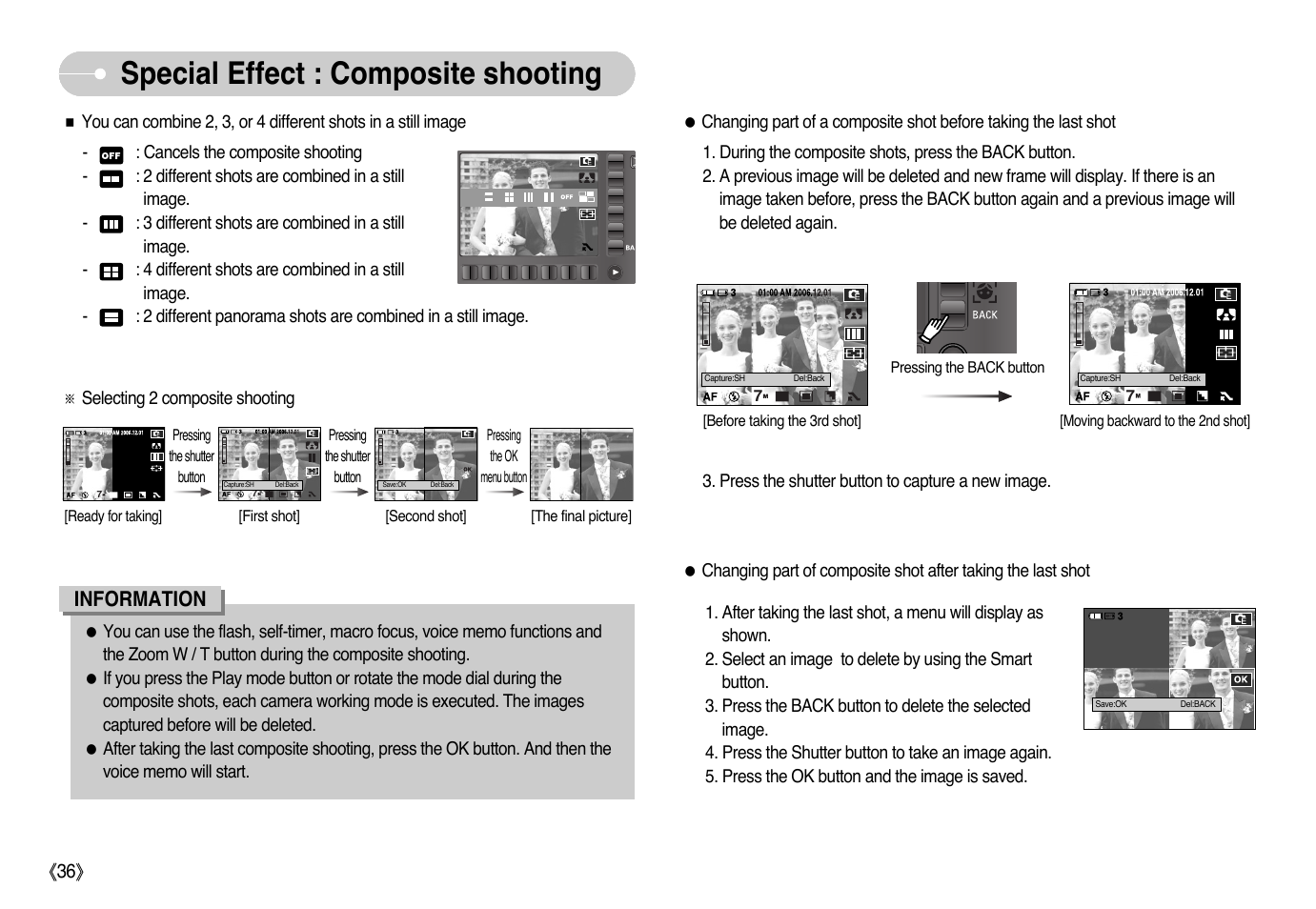 Special effect : composite shooting, Information | Samsung EC-L73ZZSBA-US User Manual | Page 37 / 78