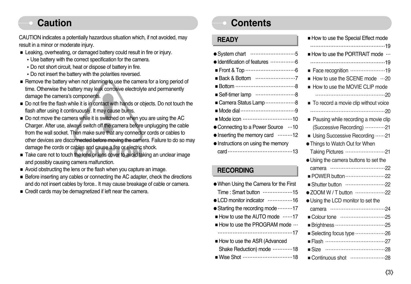 Contents caution | Samsung EC-L73ZZSBA-US User Manual | Page 4 / 78