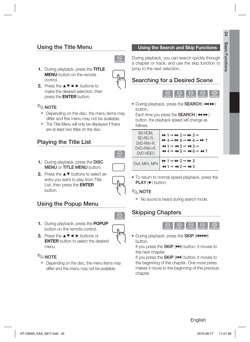 Using the search and skip functions, Hzzyx | Samsung HT-C6500-XAA User Manual | Page 45 / 69