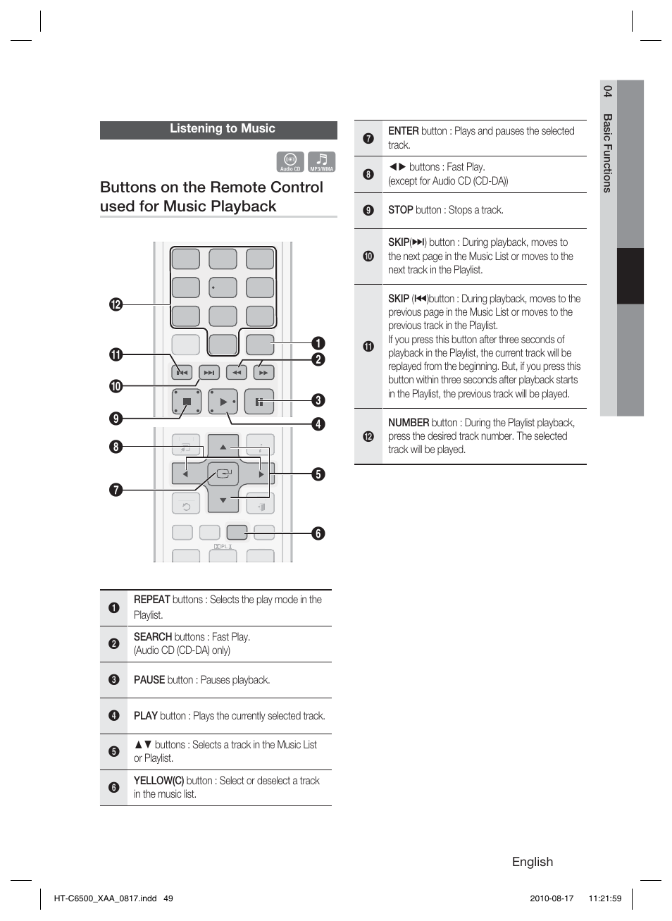 Listening to music | Samsung HT-C6500-XAA User Manual | Page 49 / 69