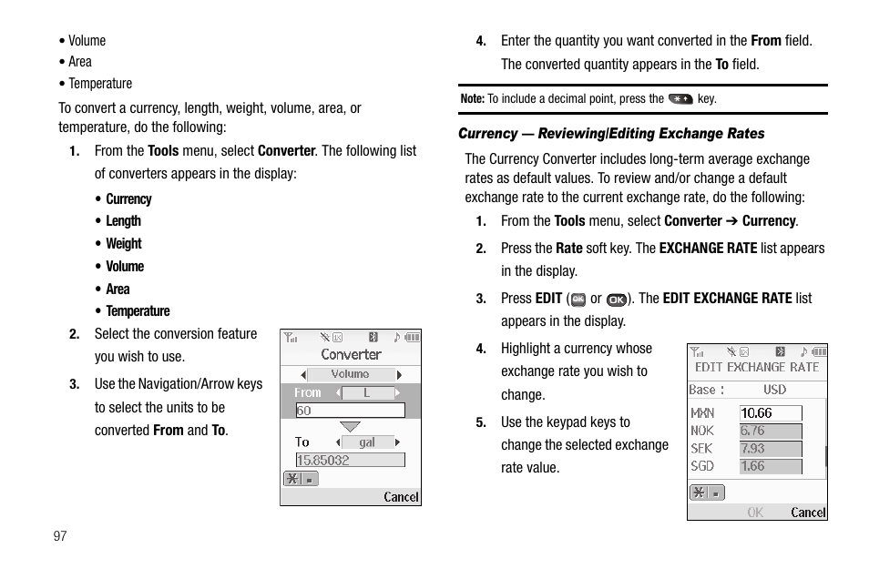 Currency - reviewing/editing exchange rates | Samsung SECR450ZRAMTR User Manual | Page 100 / 150