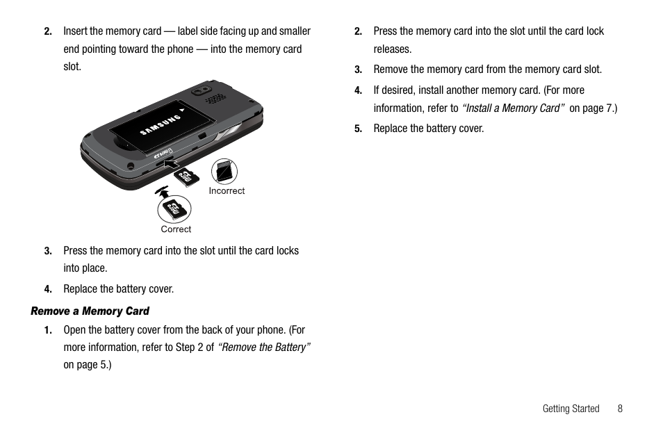 Remove a memory card | Samsung SECR450ZRAMTR User Manual | Page 11 / 150