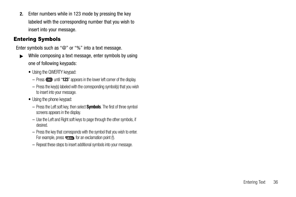 Entering symbols | Samsung SECR450ZRAMTR User Manual | Page 39 / 150