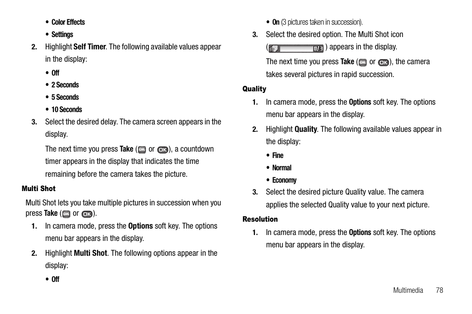 Multi shot, Quality, Resolution | Samsung SECR450ZRAMTR User Manual | Page 81 / 150