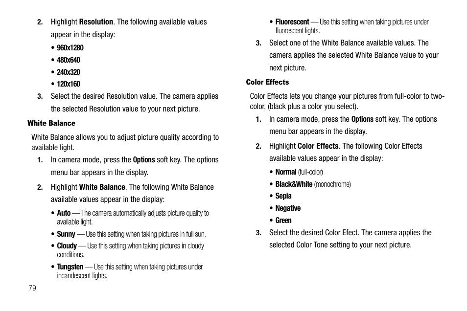 White balance, Color effects | Samsung SECR450ZRAMTR User Manual | Page 82 / 150