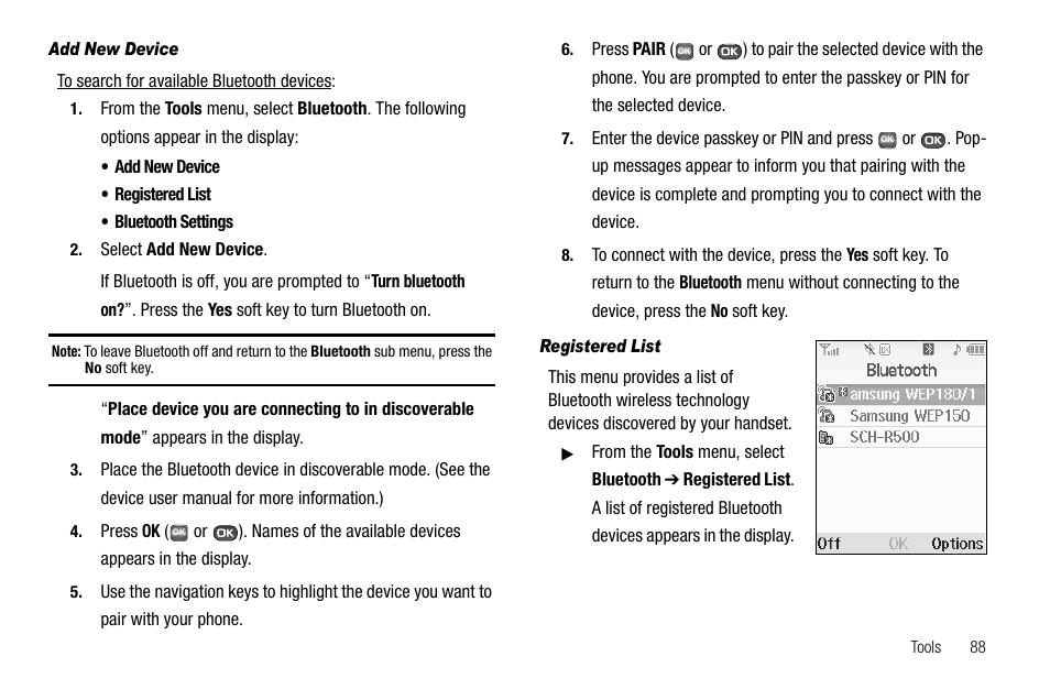 Add new device, Registered list | Samsung SECR450ZRAMTR User Manual | Page 91 / 150