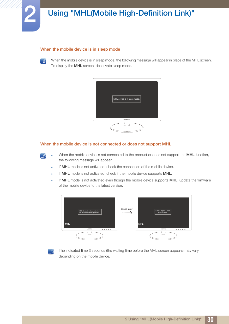 Using "mhl(mobile high-definition link) | Samsung LS27B550VSY-ZA User Manual | Page 30 / 102