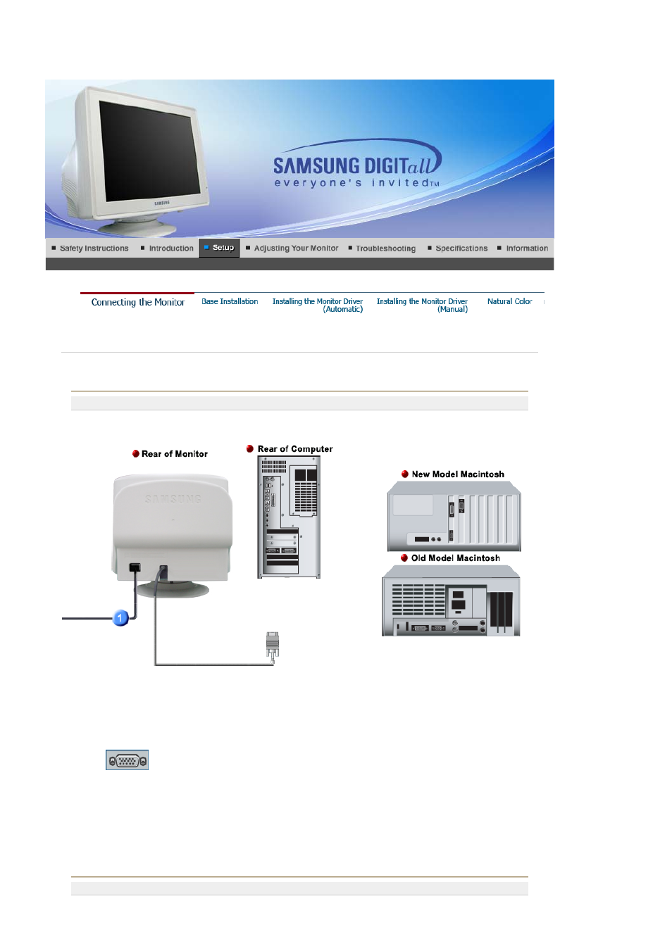 Setup, Connecting the monitor | Samsung LB17KUBLK User Manual | Page 18 / 103