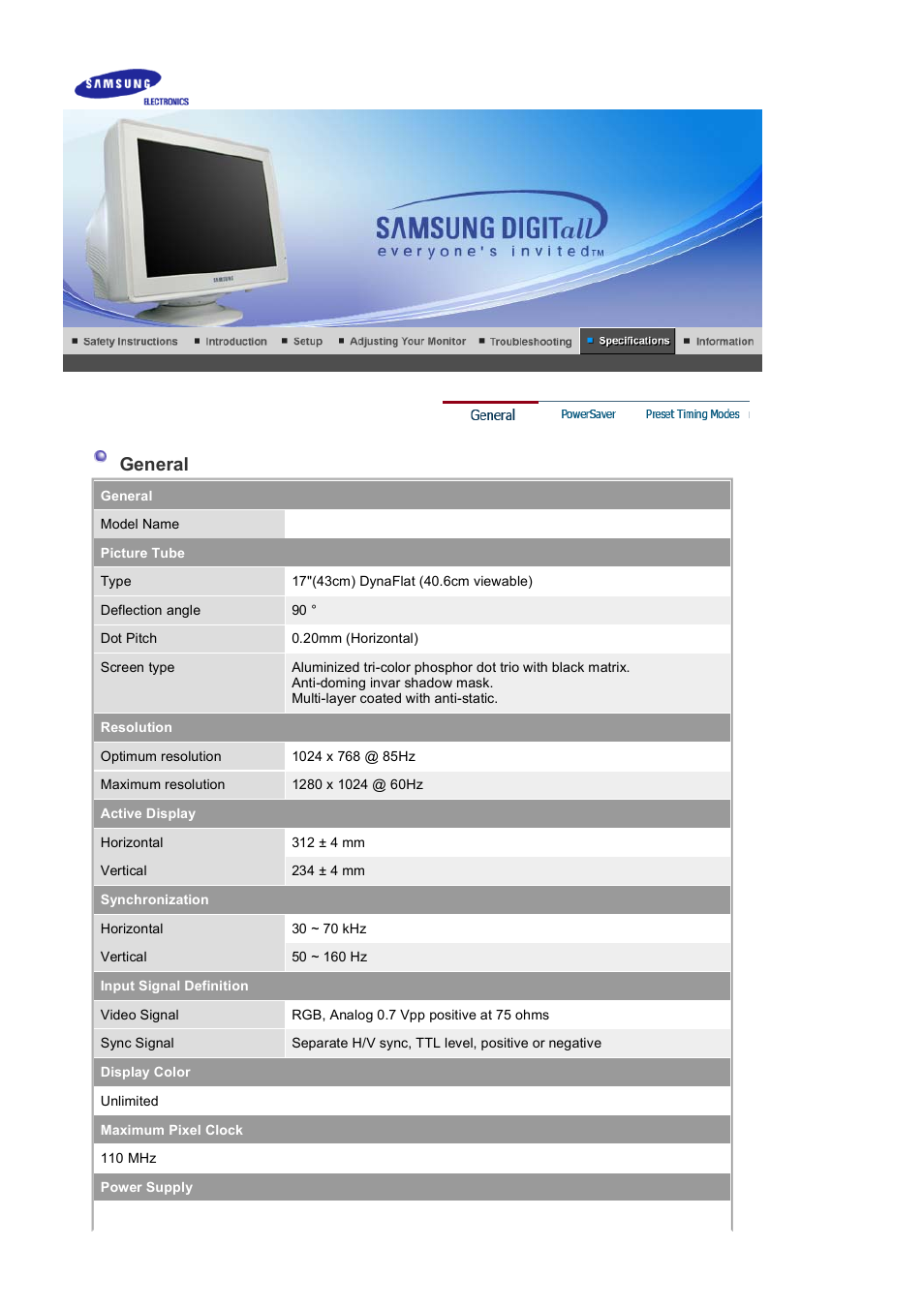 General(syncmaster783df,793df,793mb), General | Samsung LB17KUBLK User Manual | Page 88 / 103