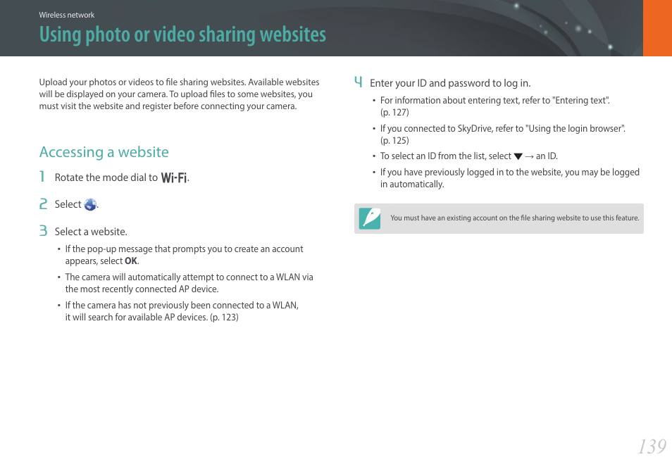 Using photo or video sharing websites, Accessing a website | Samsung EV-NX300ZBAVUS User Manual | Page 140 / 203