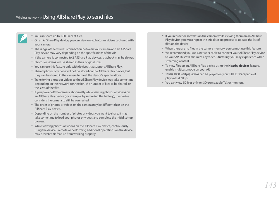 Using allshare play to send files | Samsung EV-NX300ZBAVUS User Manual | Page 144 / 203