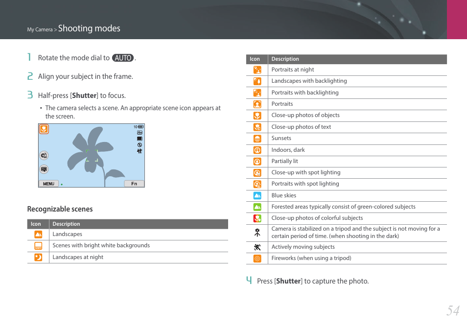 Shooting modes | Samsung EV-NX300ZBAVUS User Manual | Page 55 / 203