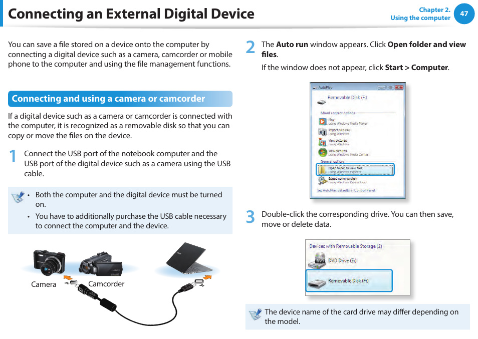 Connecting an external digital device | Samsung NP940X5J-K01US User Manual | Page 48 / 115