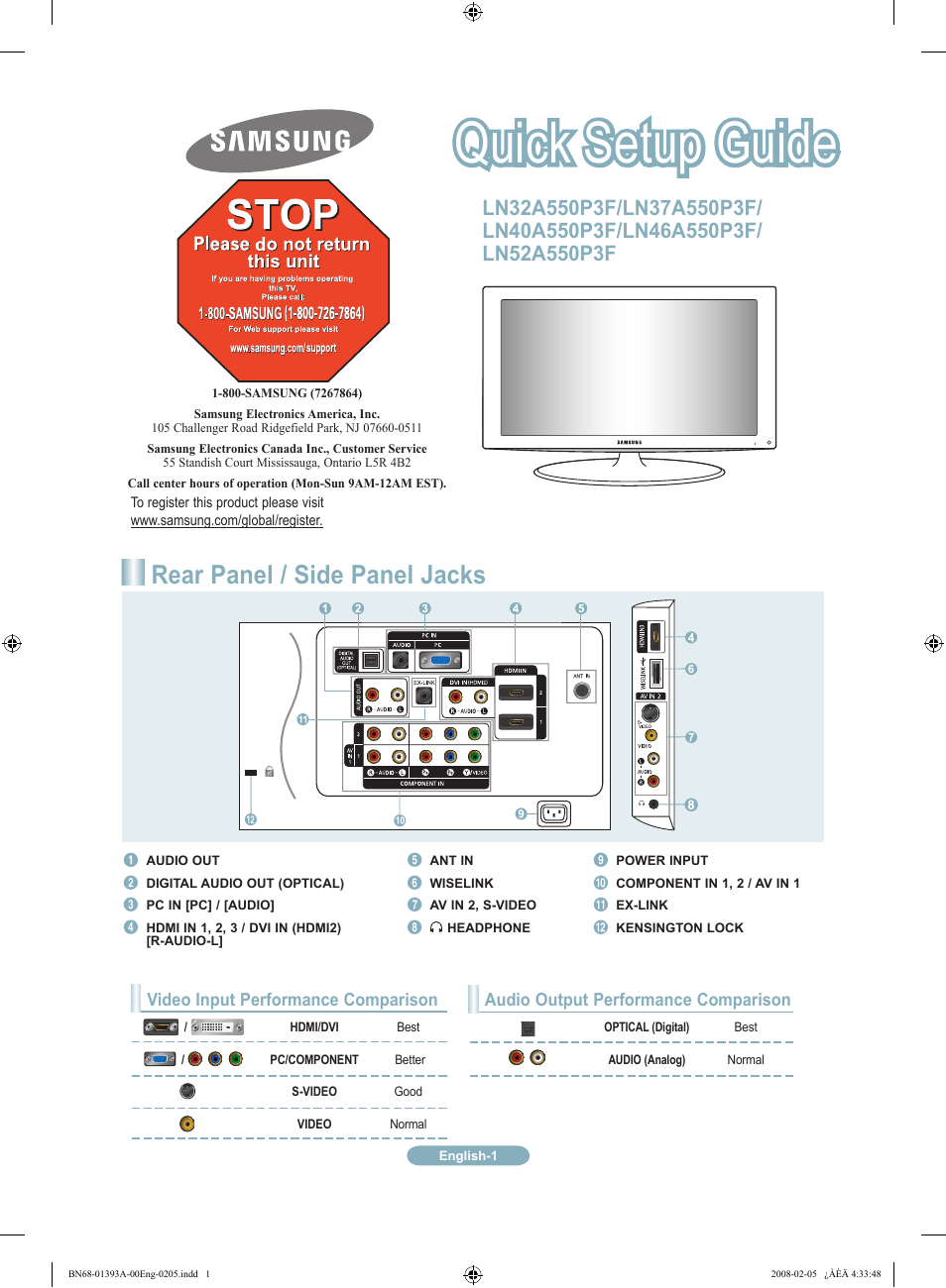 Samsung LN37A550P3FXZA User Manual | 12 pages