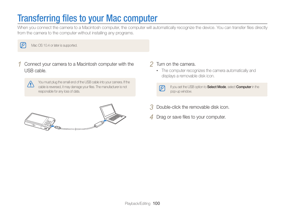 Transferring files to your mac computer | Samsung EC-ST200FBPBCA User Manual | Page 101 / 163